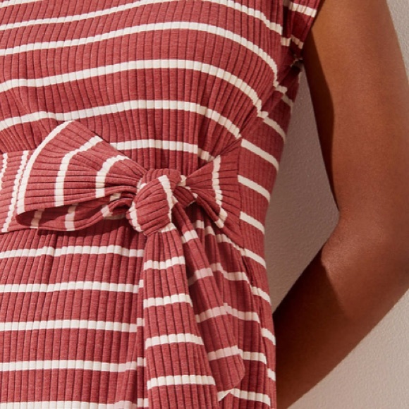 Loft petite ribbed striped belted midi dress/brick - Picture 2 of 4